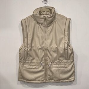 Steve Madden CELESTINA Faux Leather Puffer Vest Bone Cream Color - Plus 2X 2XL